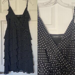 Ralph Lauren Black Polka-Dot Ruffle Dress Size 8 – Very Good Condition